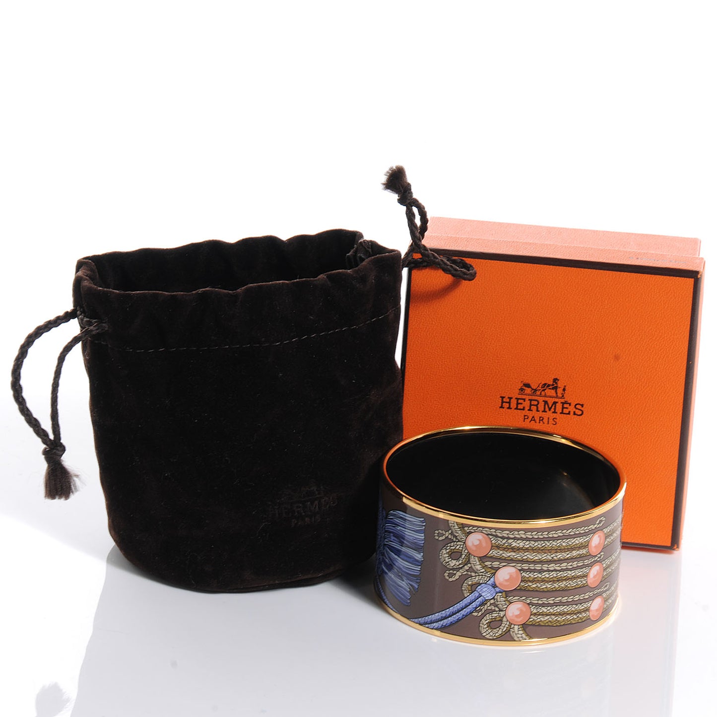 Enamel Printed Brandebourgs Extra Wide Bracelet 70 Passe Brown