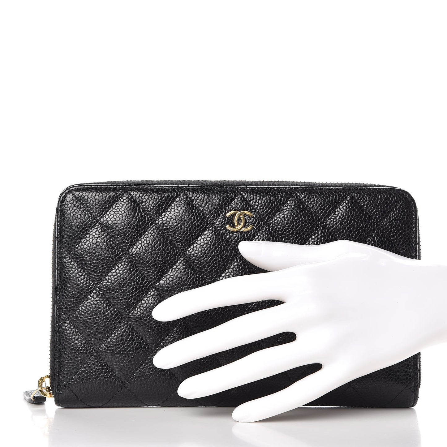 Caviar Quilted Large Zip Around Organizer Wallet Black