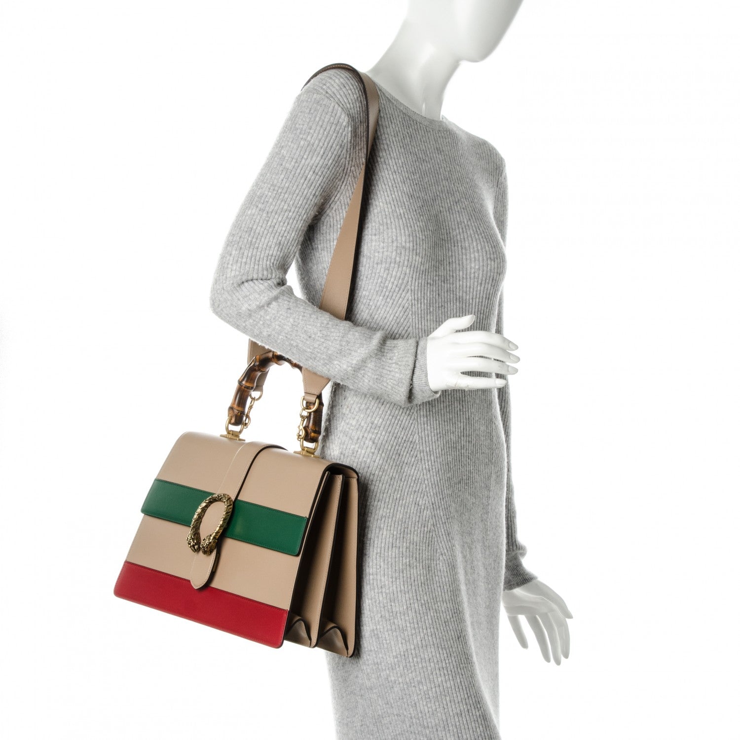 Gucci Moon Calfskin Web Large Dionysus Bamboo Top Handle Bag Camelia Bright Evergreen Hibiscus Red 3 of 9