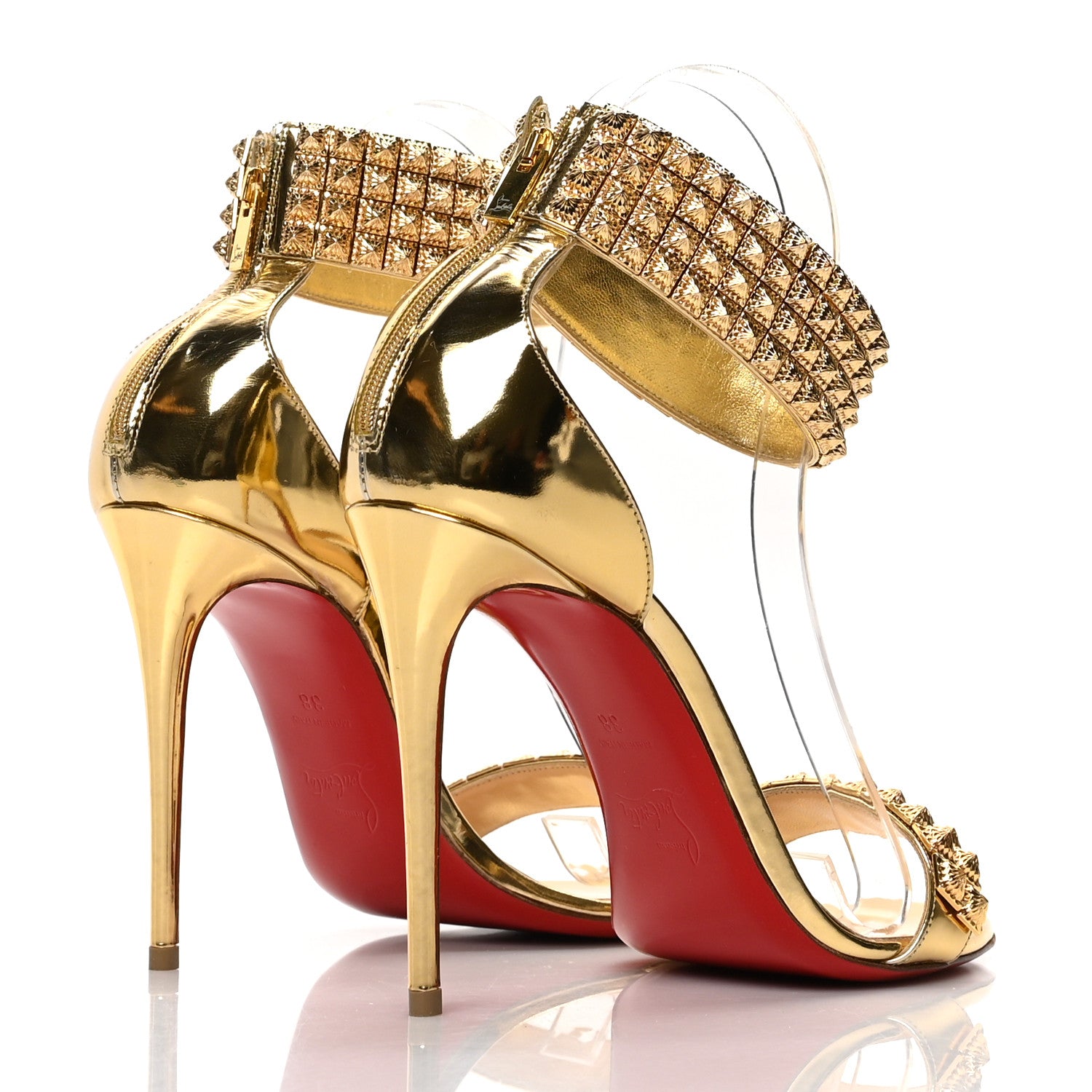 Christian Louboutin Specchio Priyadora 100 Studded Sandals 38 Version Gold 4 of 8
