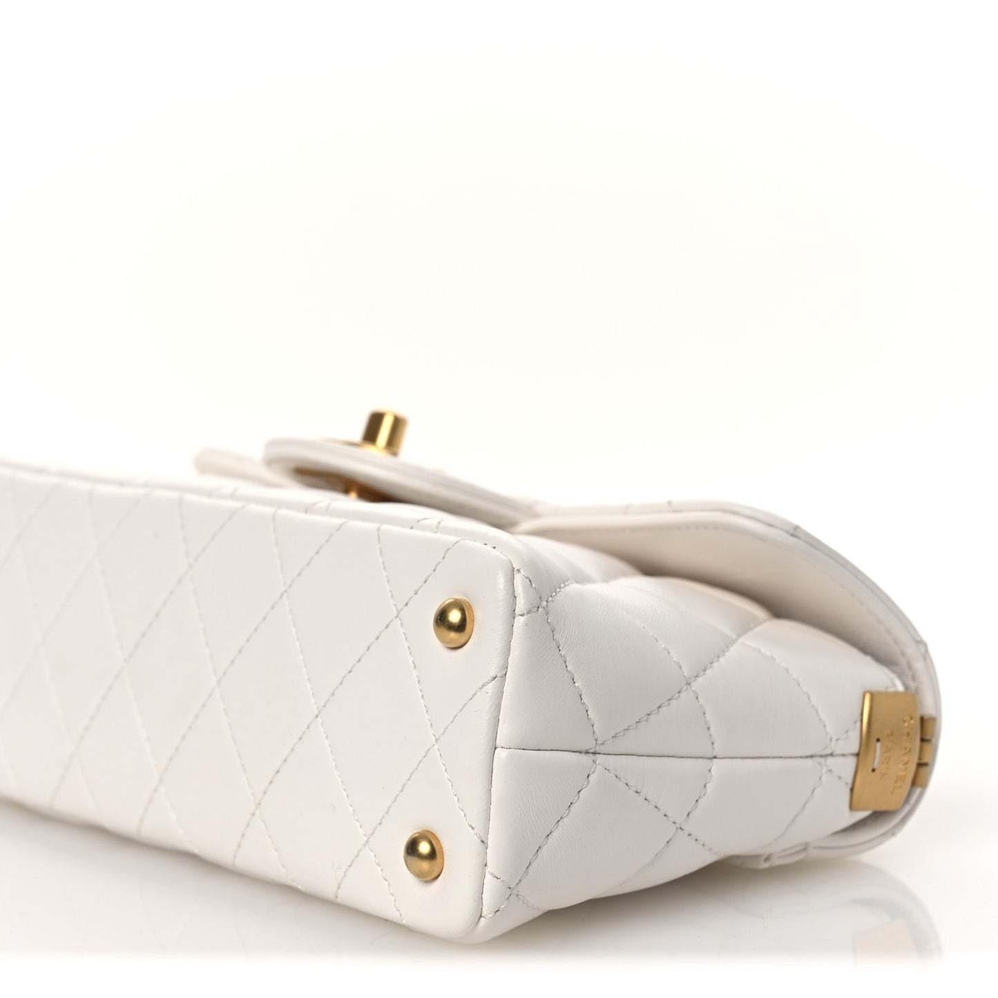 Lambskin Quilted Mini Flap Top Handle Bag White