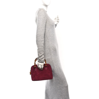 Gucci Suede Bamboo Handle Dome Bag Burgundy 2 of 10