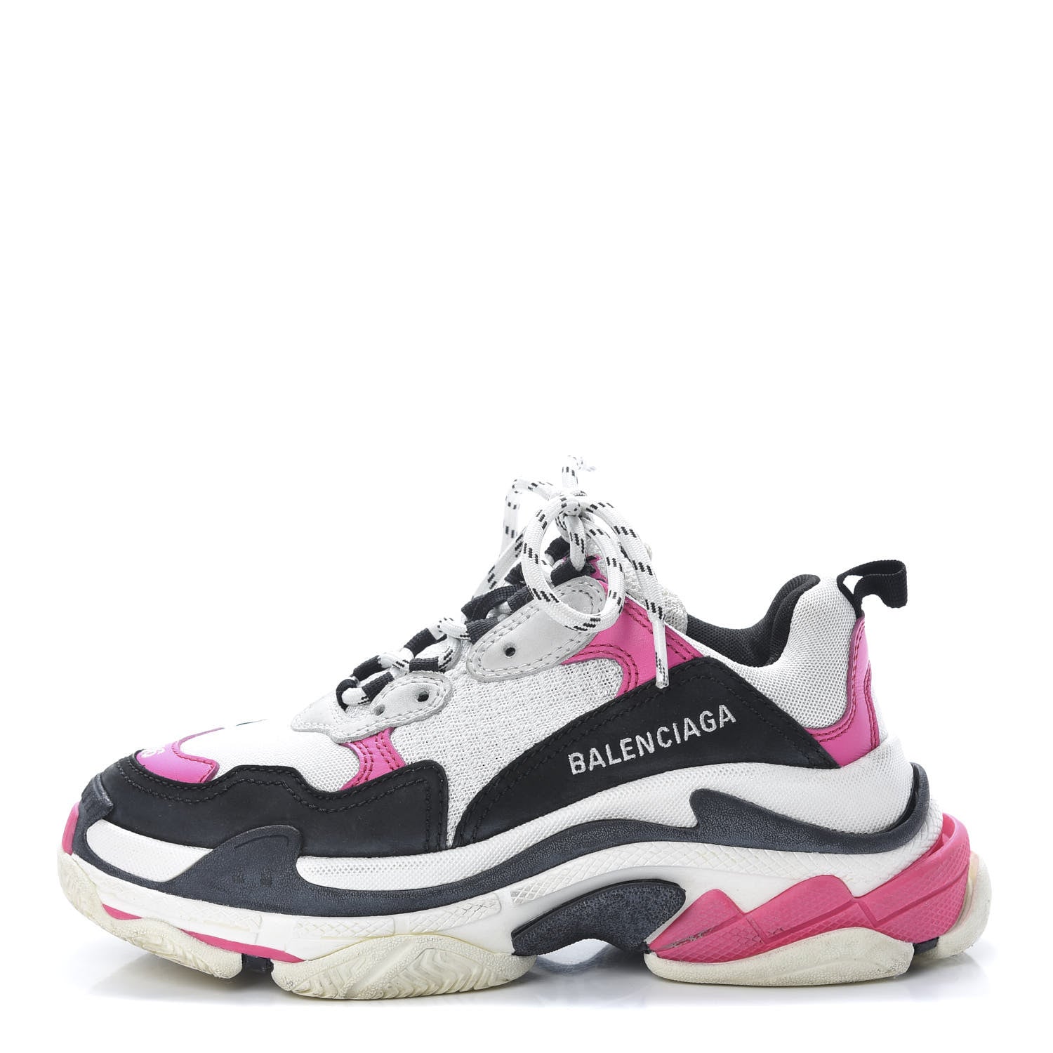 Balenciaga Fabric Mesh Womens Triple S Sneakers 36 Rose Fluo Black White 1 of 9