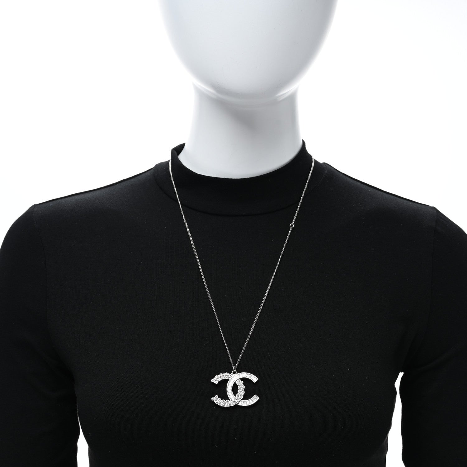 Chanel Metal Baguette Crystal Large CC Necklace Silver 2 of 5