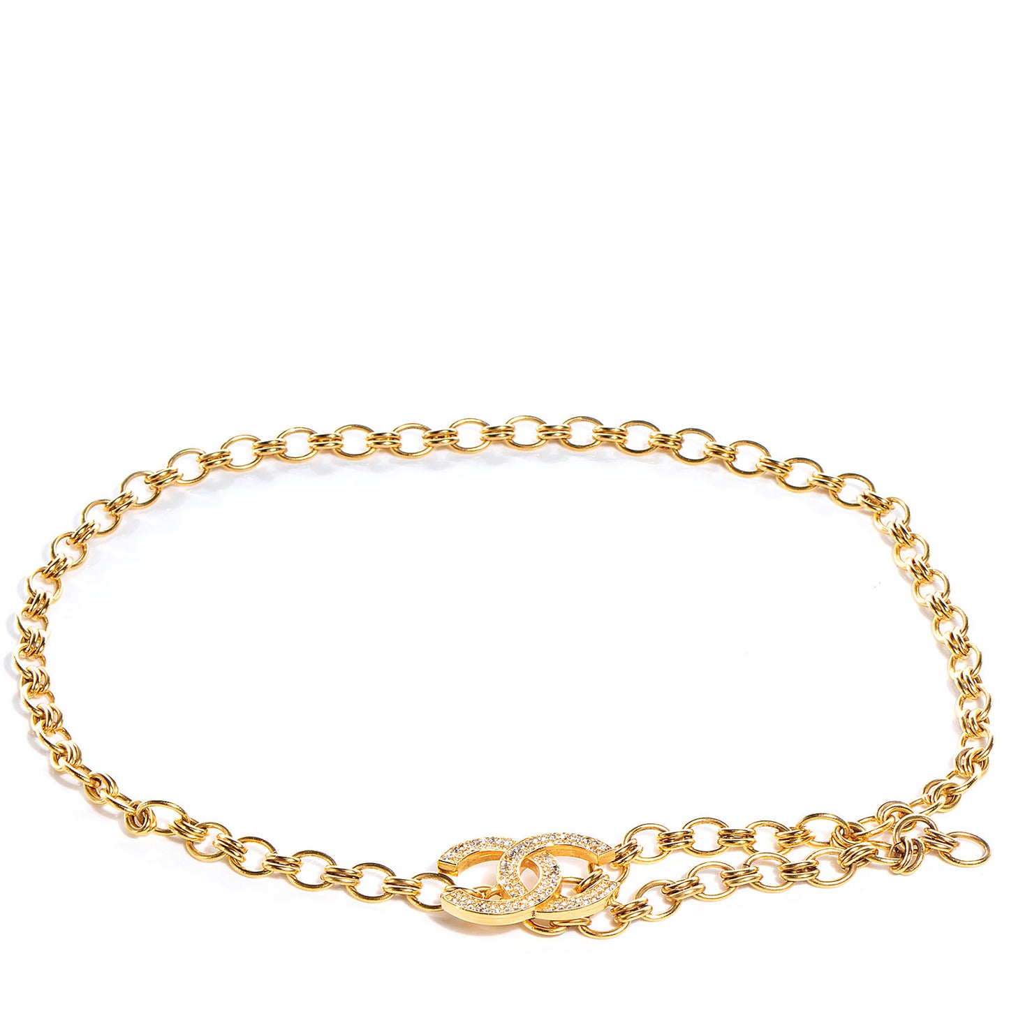 Crystal CC Chain Logo Belt Gold