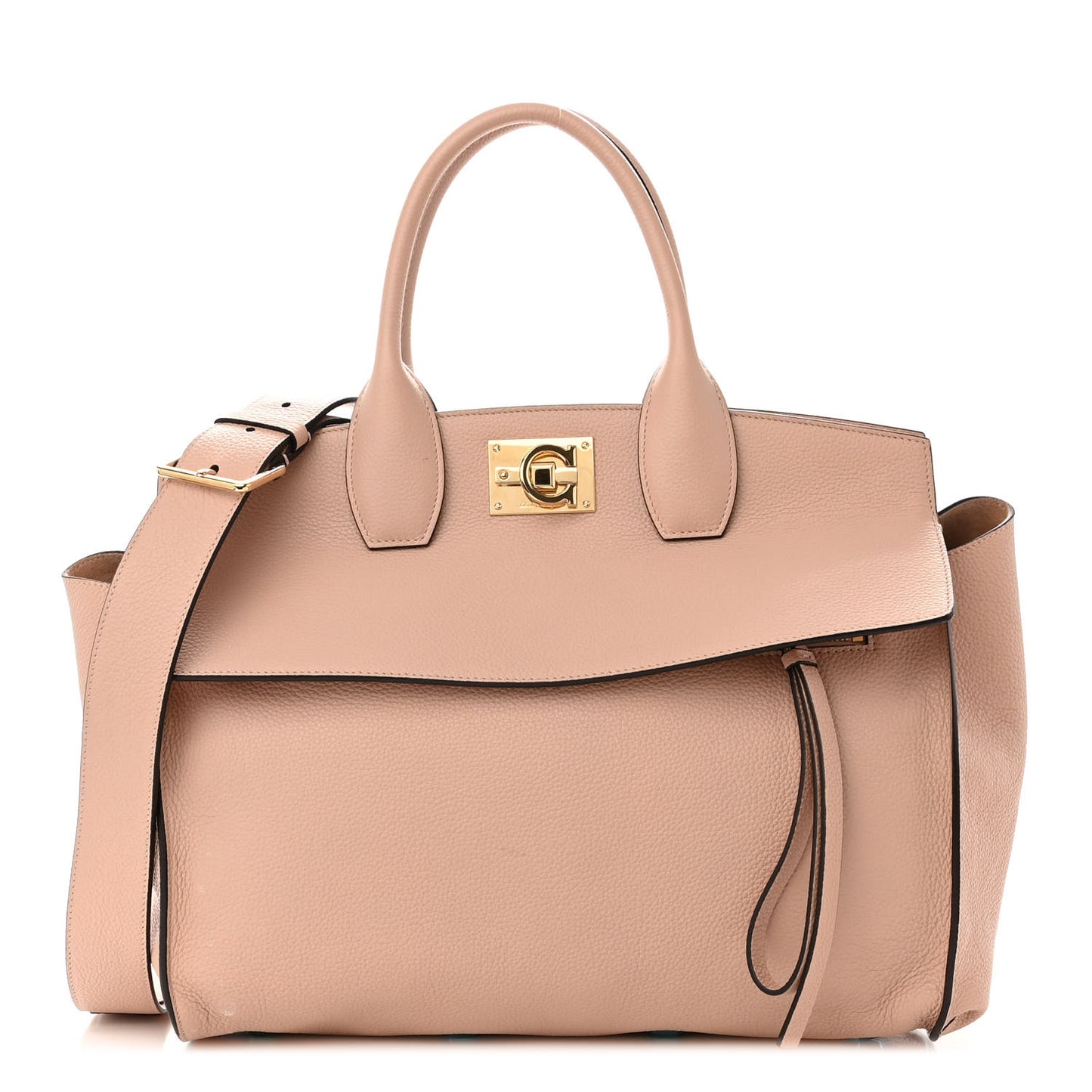 Hammered Calfskin Medium Studio Top Handle Bag Beige