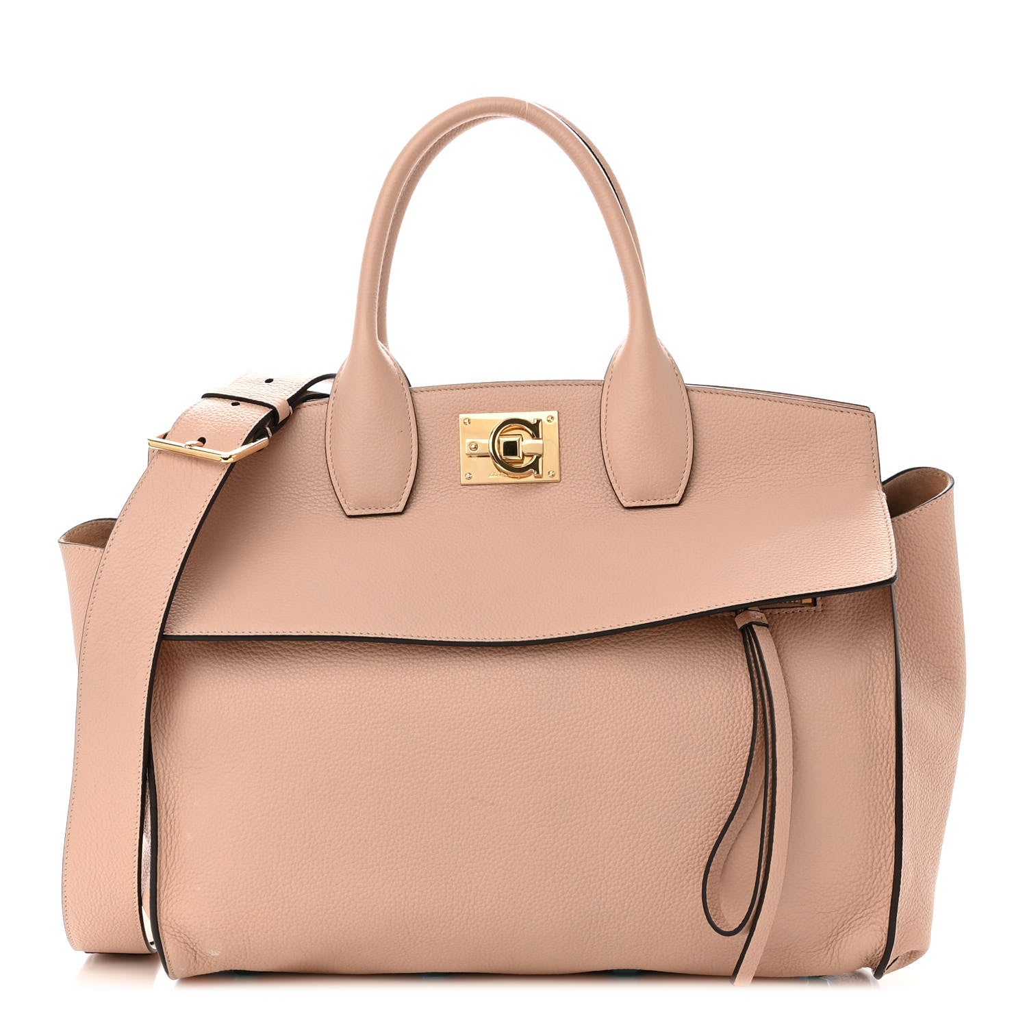 Salvatore Ferragamo Hammered Calfskin Medium Studio Top Handle Bag Beige 3 of 13