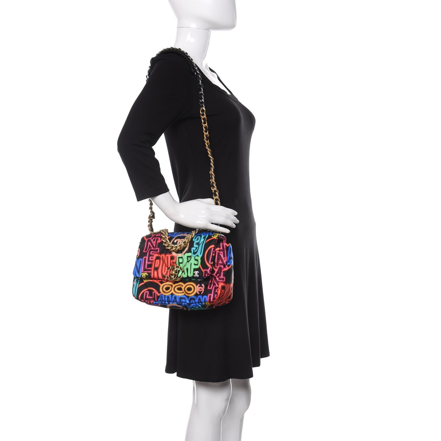 Fabric Printed Medium 19 Flap Black Multicolor