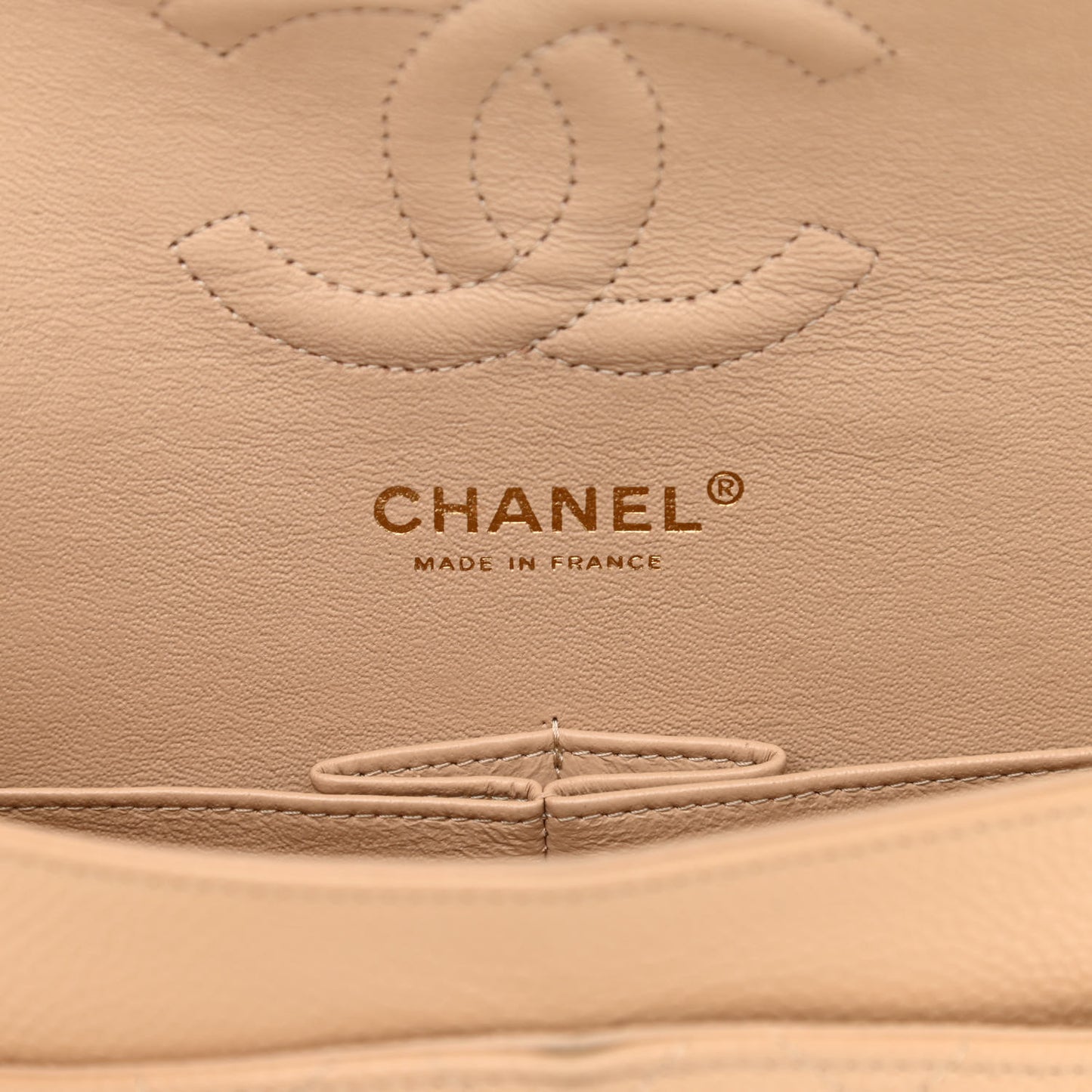 Caviar Quilted Medium Double Flap Beige