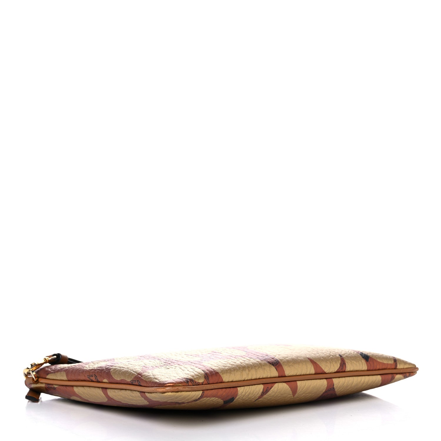 MCM Visetos Metallic Leopard Print Large Stark Wristlet Pouch Cognac 4 of 15