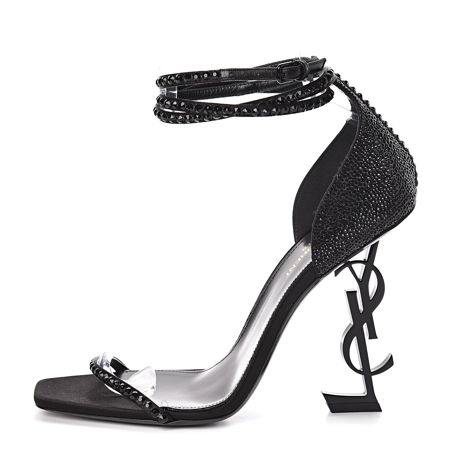 Saint Laurent Satin Crystal Opyum Sandals 39.5 Black 1 of 11