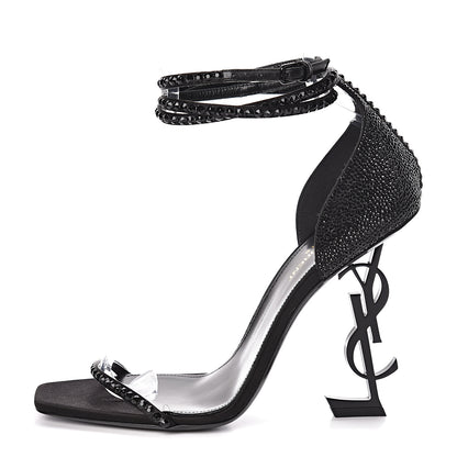 Saint Laurent Satin Crystal Opyum Sandals 39.5 Black 1 of 11