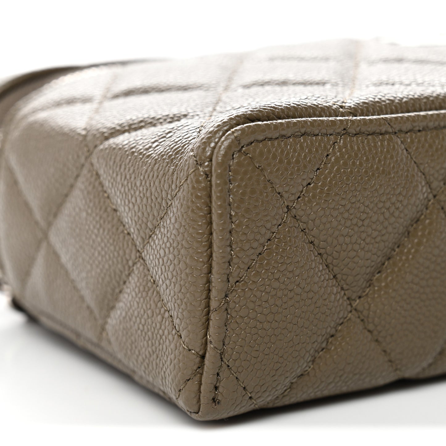 Caviar Quilted Top Handle Slim Vanity With Chain Dark Khaki