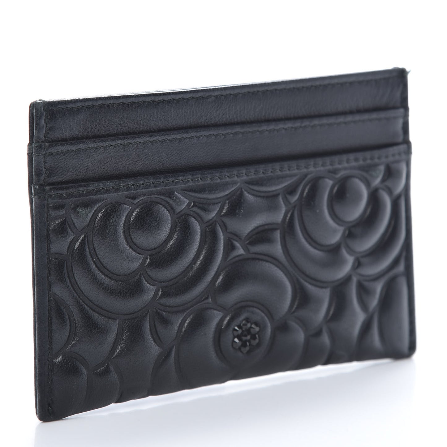 Lambskin Camellia Embossed Card Holder So Black