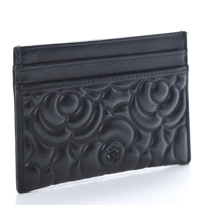 Chanel Lambskin Camellia Embossed Card Holder So Black 3 of 10