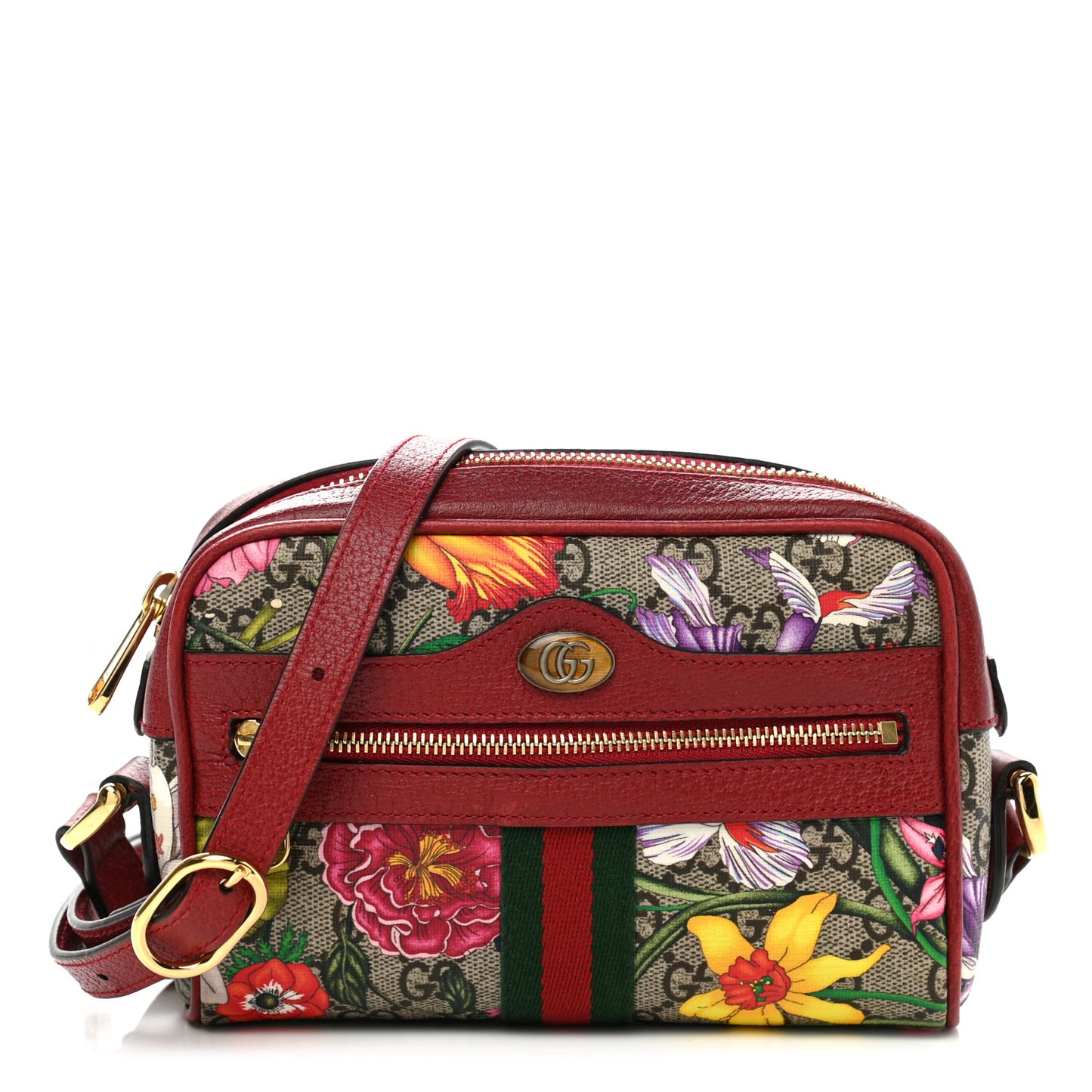 GG Supreme Monogram Flora Web Mini Ophidia Shoulder Bag Red