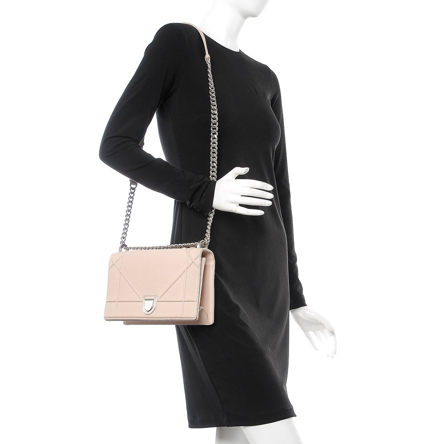 Grained Calfskin Medium Diorama Flap Bag Nude