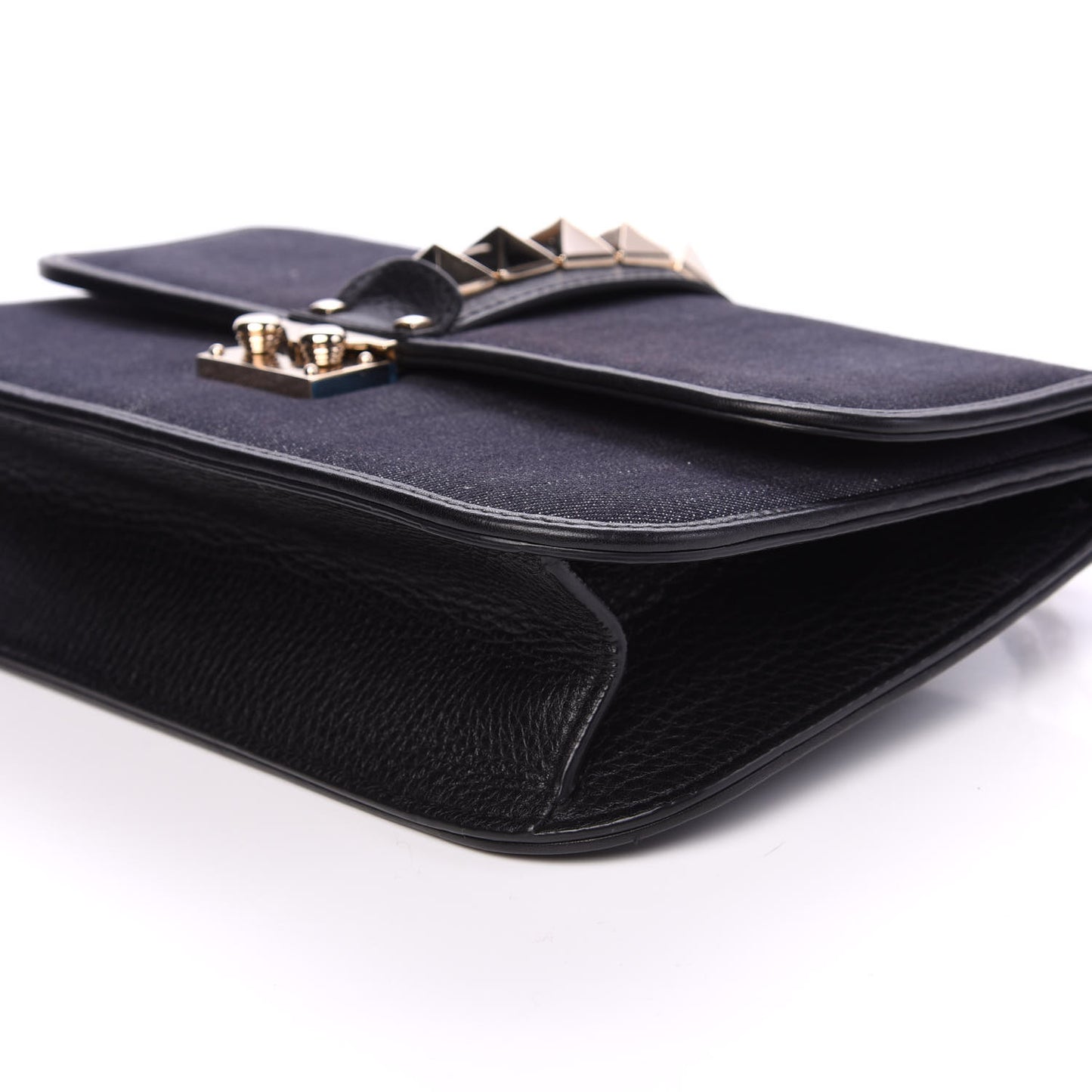 Denim Medium Glam Lock Rockstud Flap Deep Denim