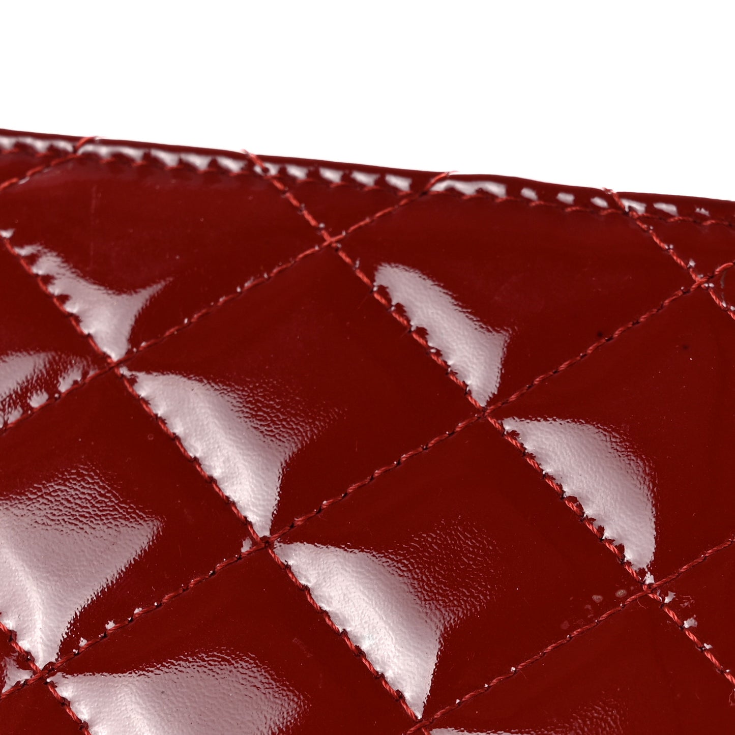 Patent Calfskin Quilted Large Brilliant Flap Wallet Dark Red