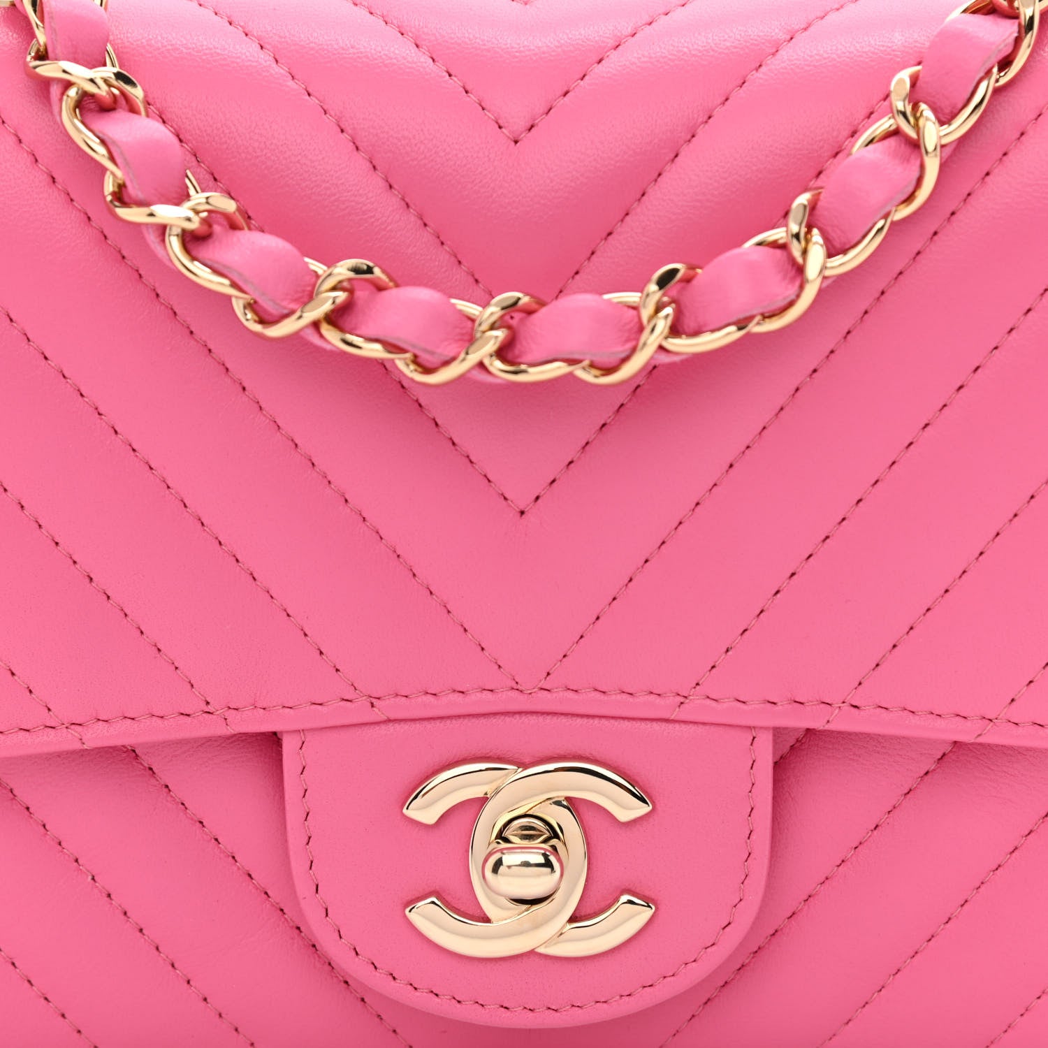 Chanel Lambskin Chevron Quilted Mini Square Flap Pink 8 of 11