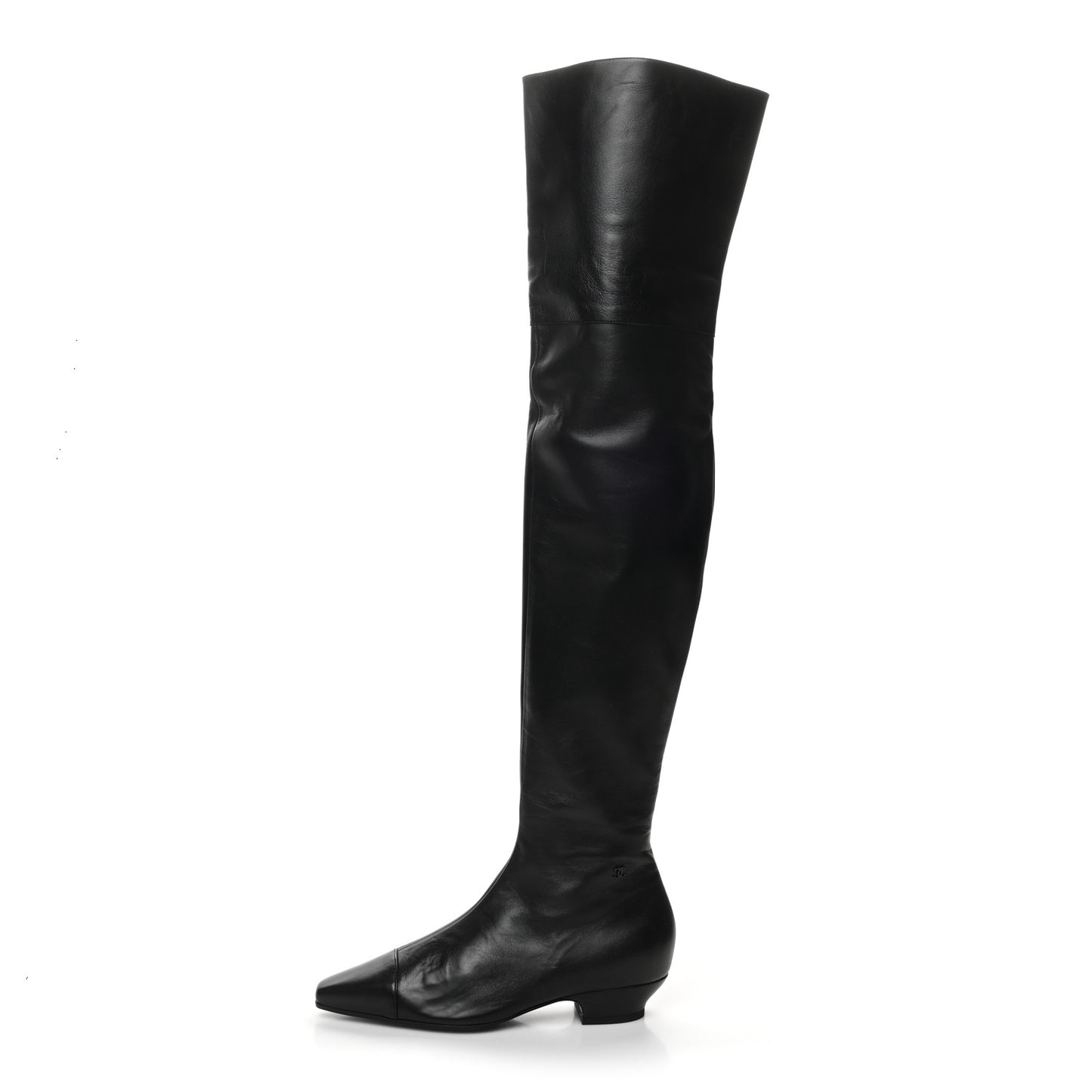 Lambskin Cap Toe Over the Knee Boots 35.5 Black