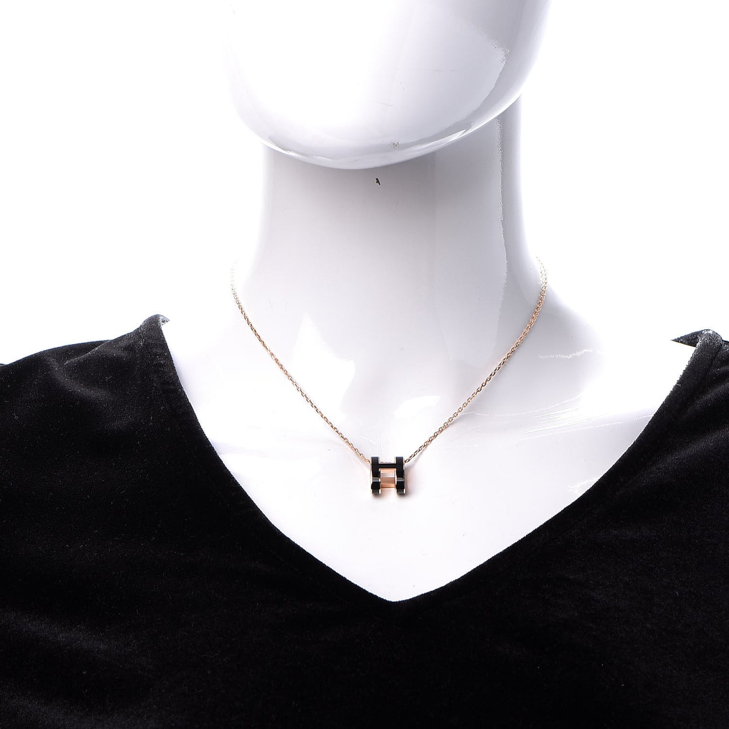 Lacquered Rose Gold Pop H Pendant Necklace Black
