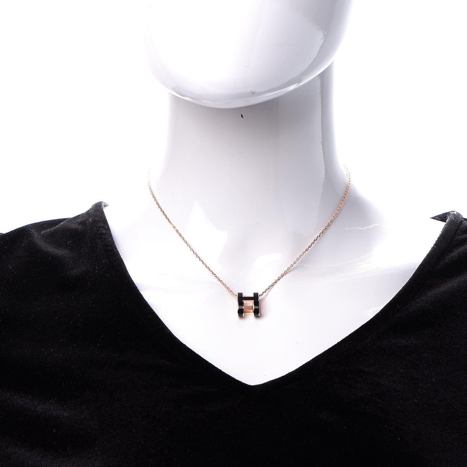 Hermes Lacquered Rose Gold Pop H Pendant Necklace Black 2 of 8