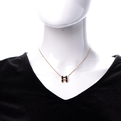 Hermes Lacquered Rose Gold Pop H Pendant Necklace Black 2 of 8