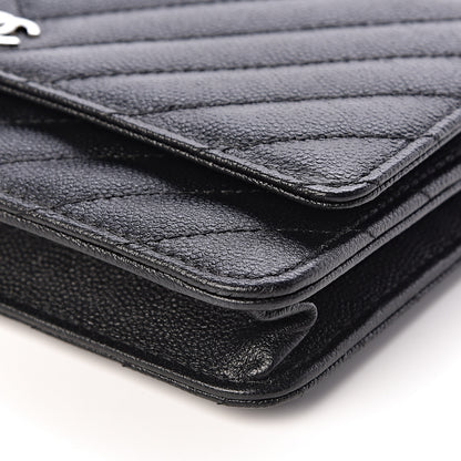 Chanel Caviar Chevron Quilted Wallet On Chain WOC Black 10 of 13