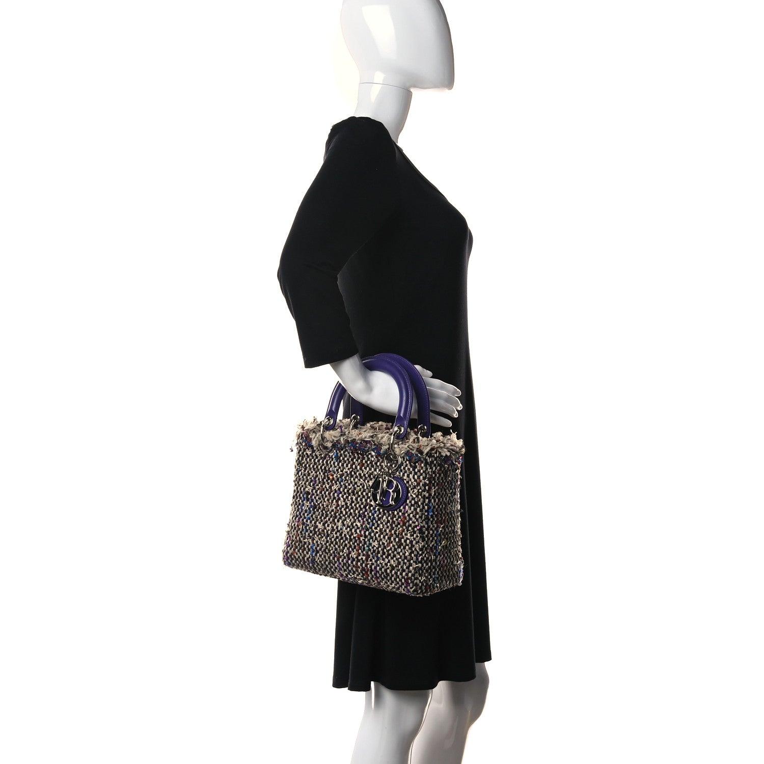 Christian Dior Tweed Fringe Medium Lady Dior Purple 2 of 13