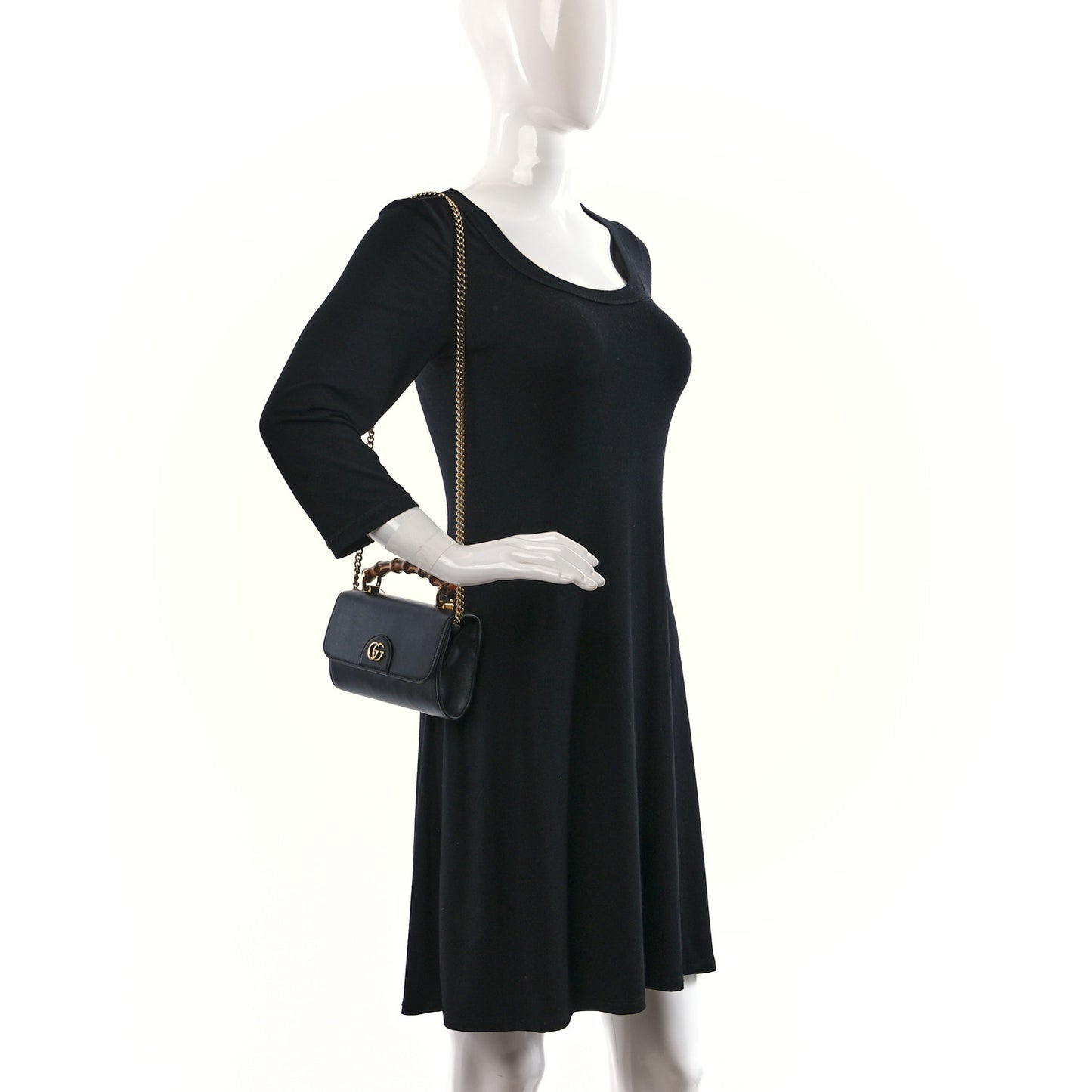 Wonka Grain Calfskin Mini Diana Bamboo Top Handle Shoulder Bag Black