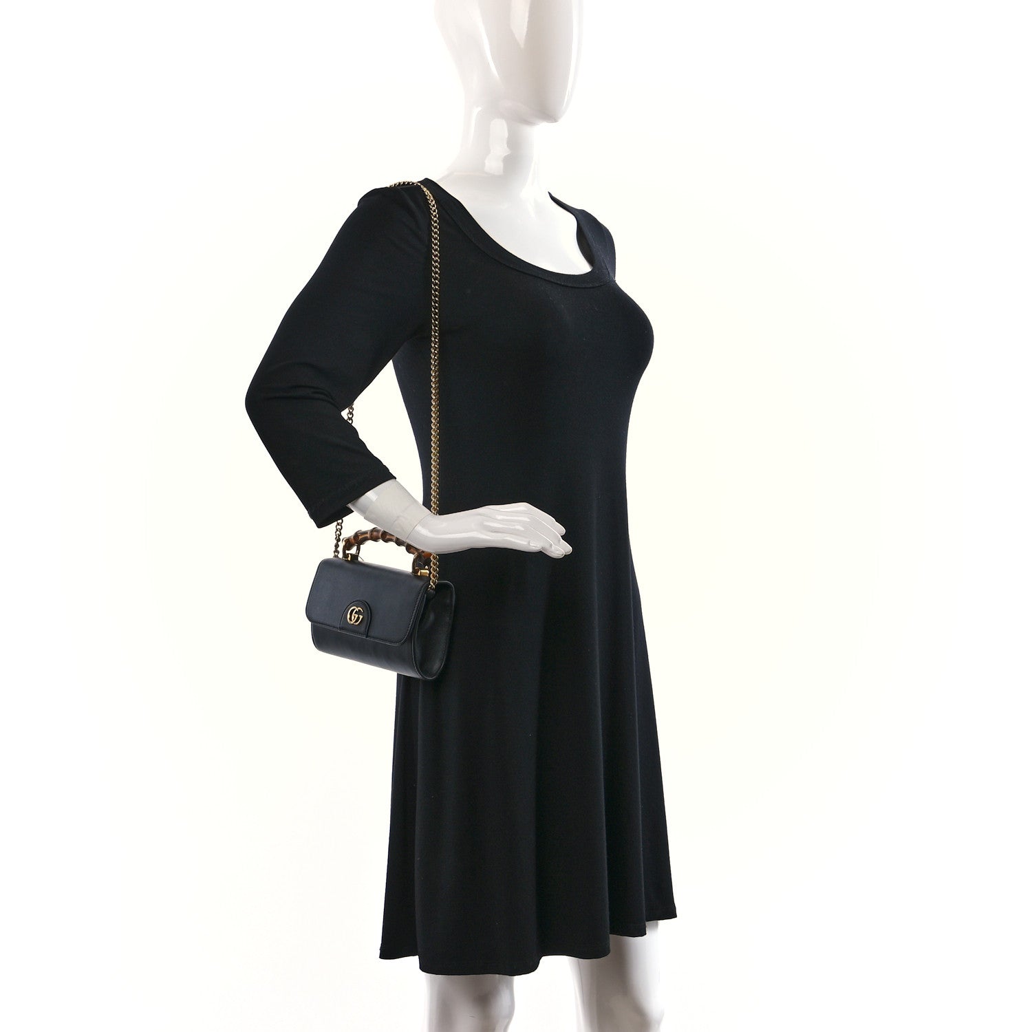 Gucci Wonka Grain Calfskin Mini Diana Bamboo Top Handle Shoulder Bag Black 2 of 11