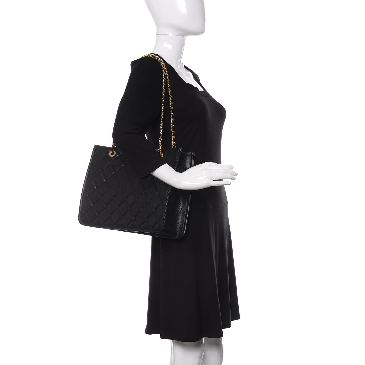 Caviar Quilted Sweet Classic Shopping Tote Black