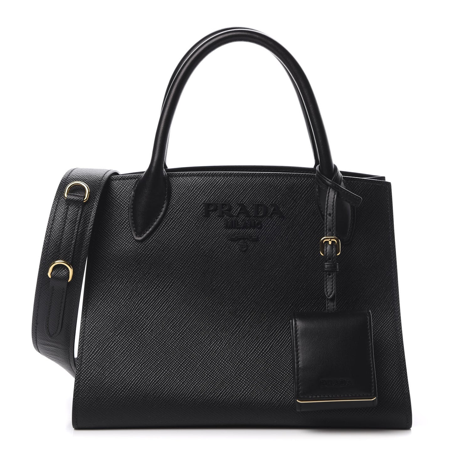 Saffiano Cuir Calfskin Small Monochrome Top Handle Tote Black