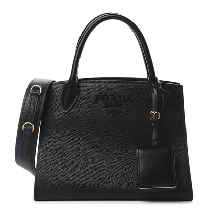 Prada Saffiano Cuir Calfskin Small Monochrome Top Handle Tote Black 1 of 11