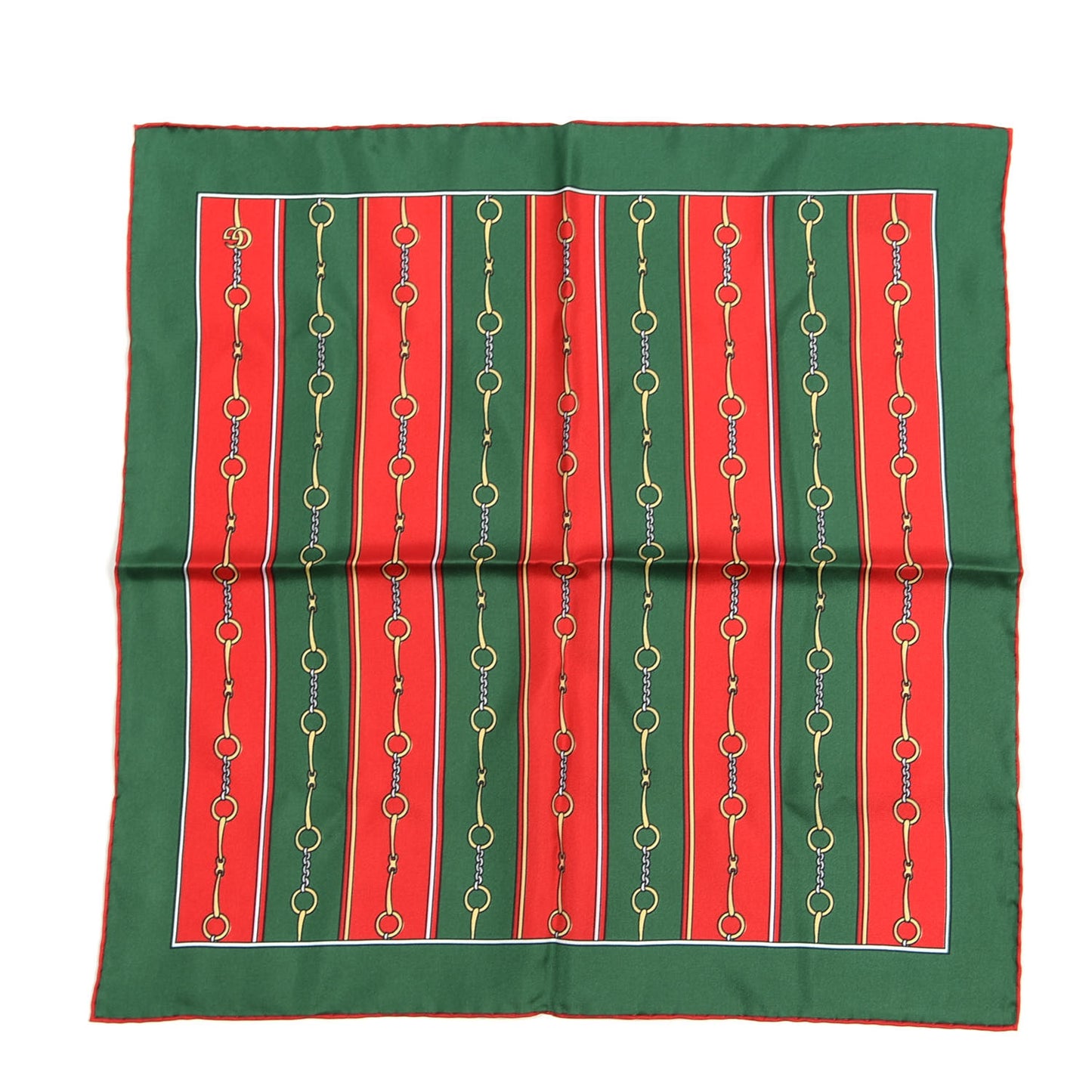 Silk Horsebit Stripe Scarf Red Green