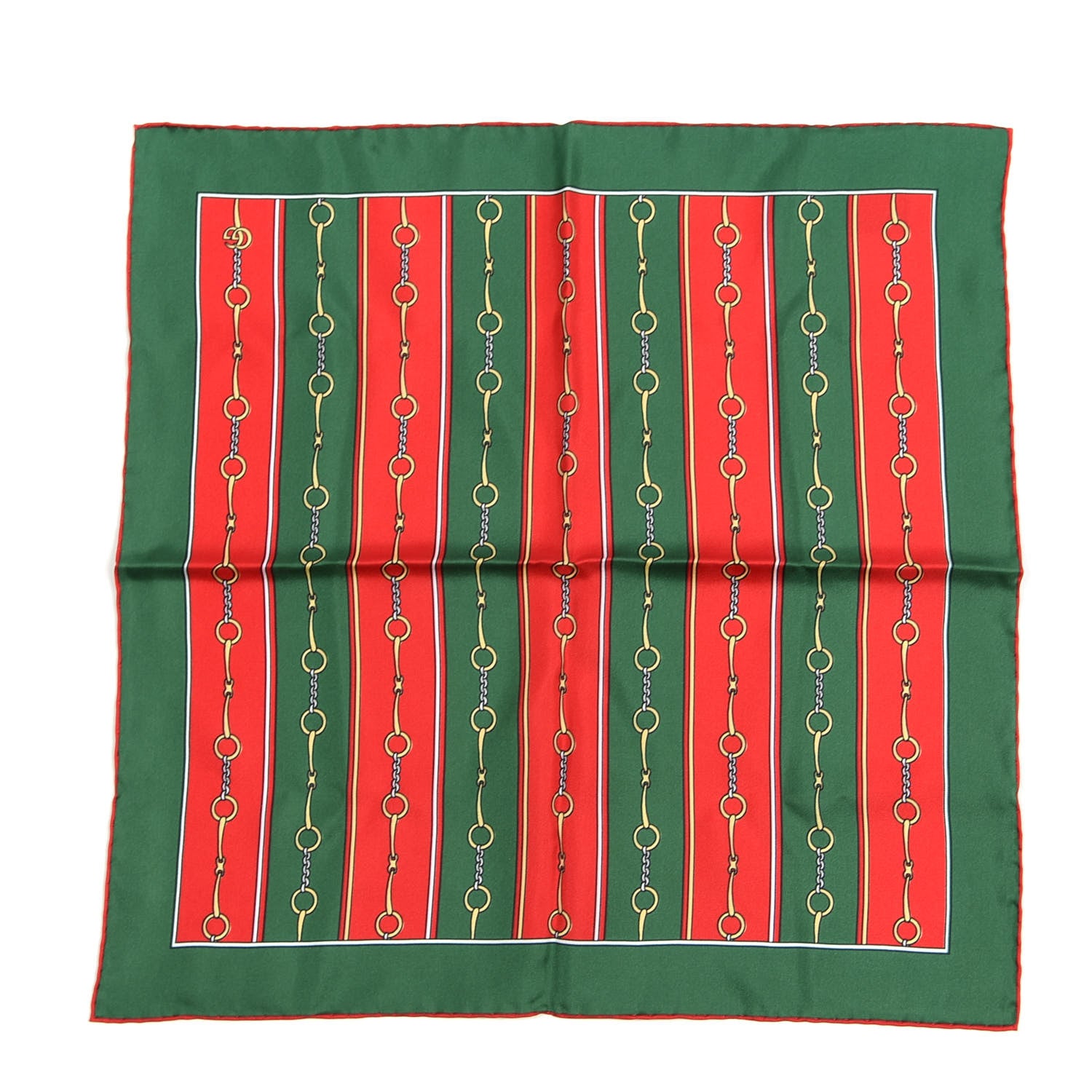 Gucci Silk Horsebit Stripe Scarf Red Green 1 of 4