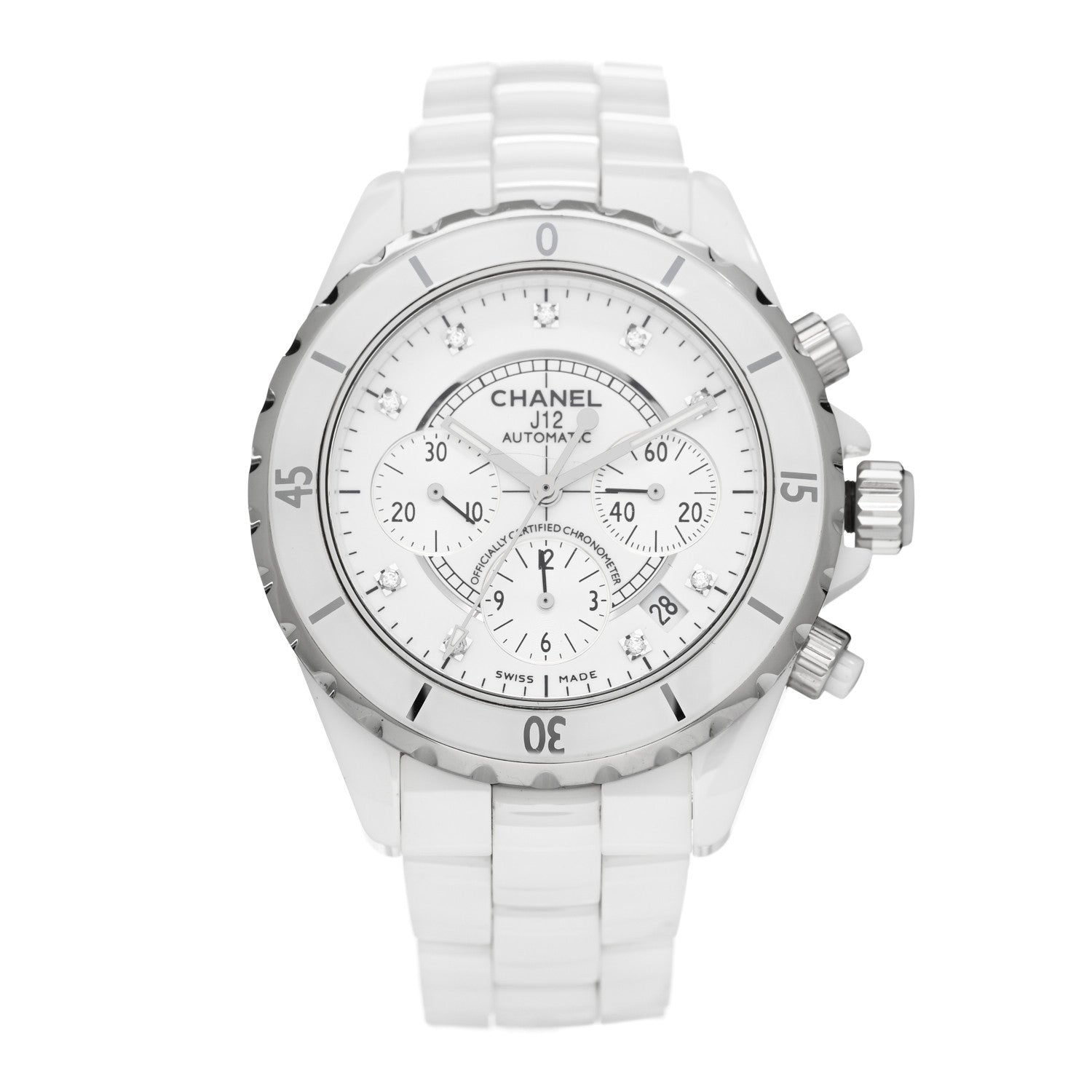 Chanel Stainless Steel Ceramic Diamond 41mm J12 Chronograph Automatic Watch White 1 of 4