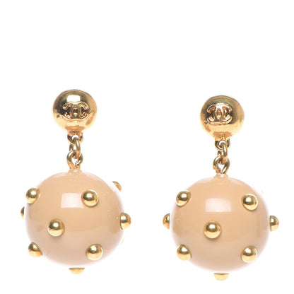 Chanel Resin Studded CC Drop Earrings Beige Gold 1 of 4