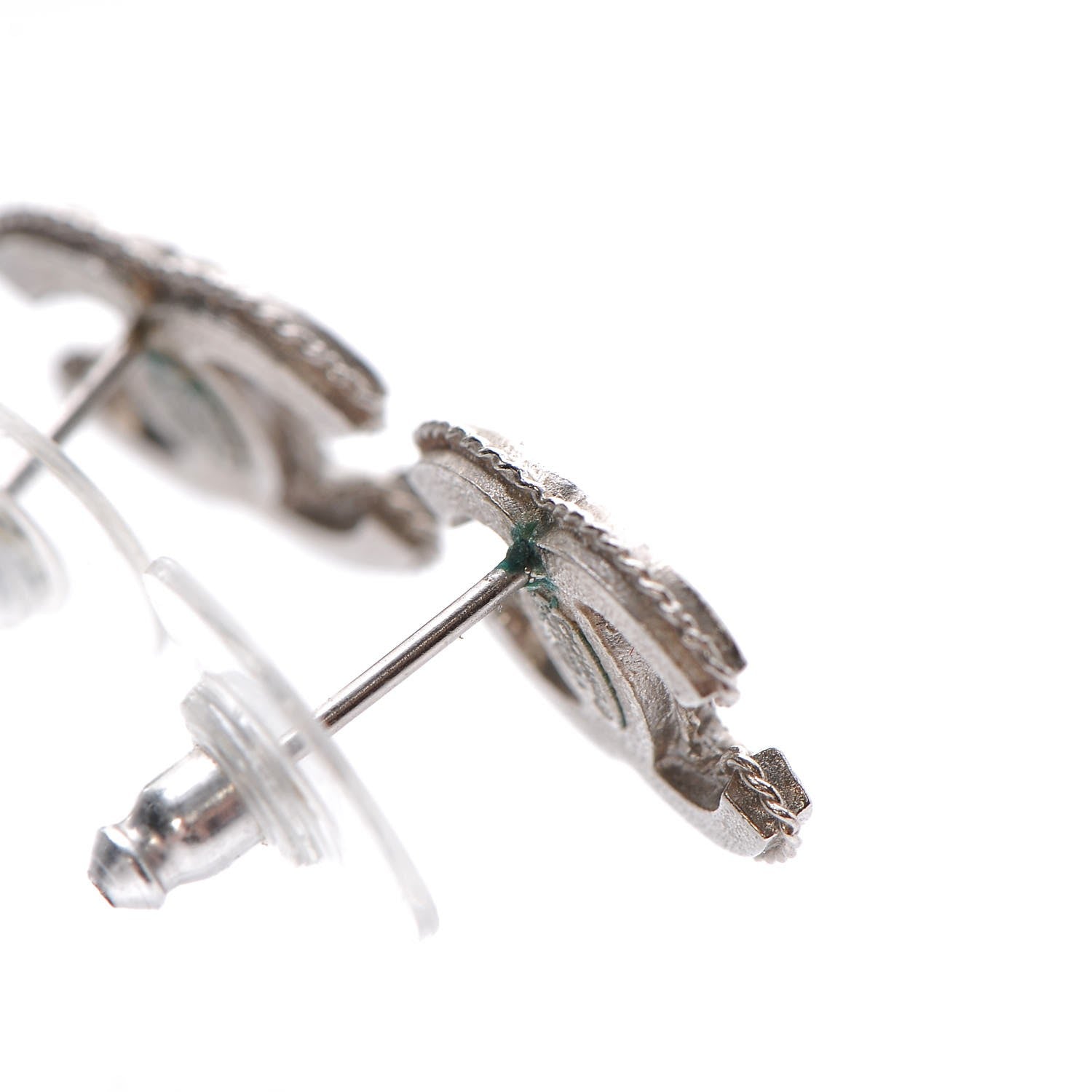 Chanel Hammered CC Earrings Silver 4 of 8