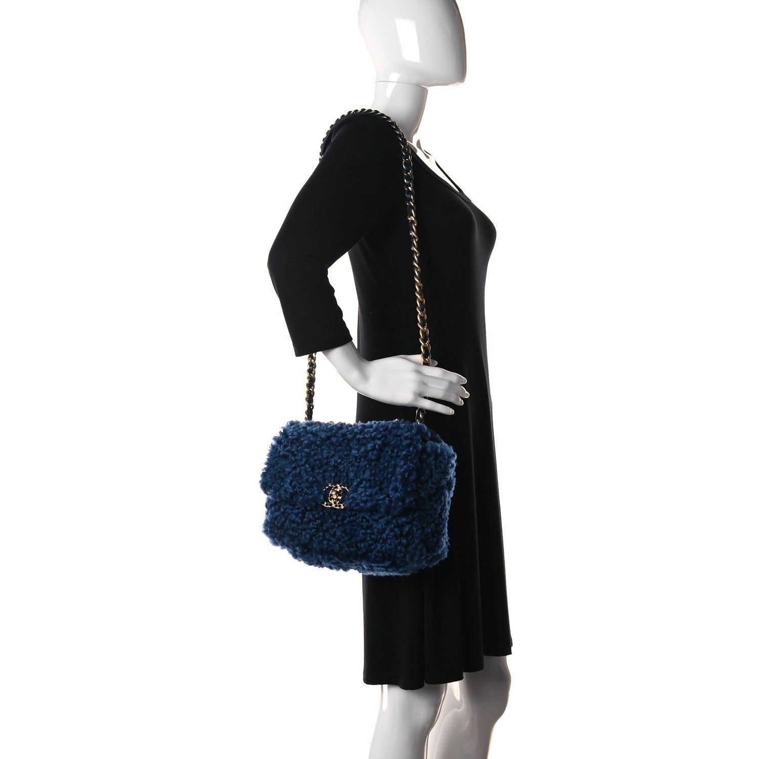 Chanel Shearling Sheepskin Large Chanel 19 Flap Blue 2 of 11
