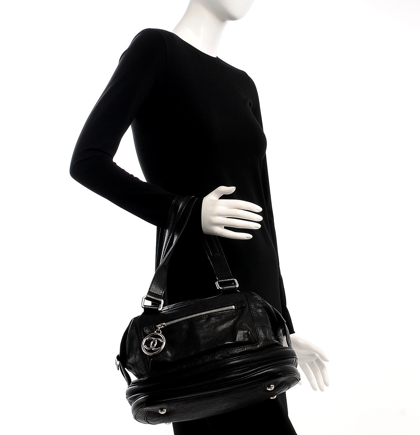 Chanel Distressed Caviar Outdoor Bowler Black 2 of 10
