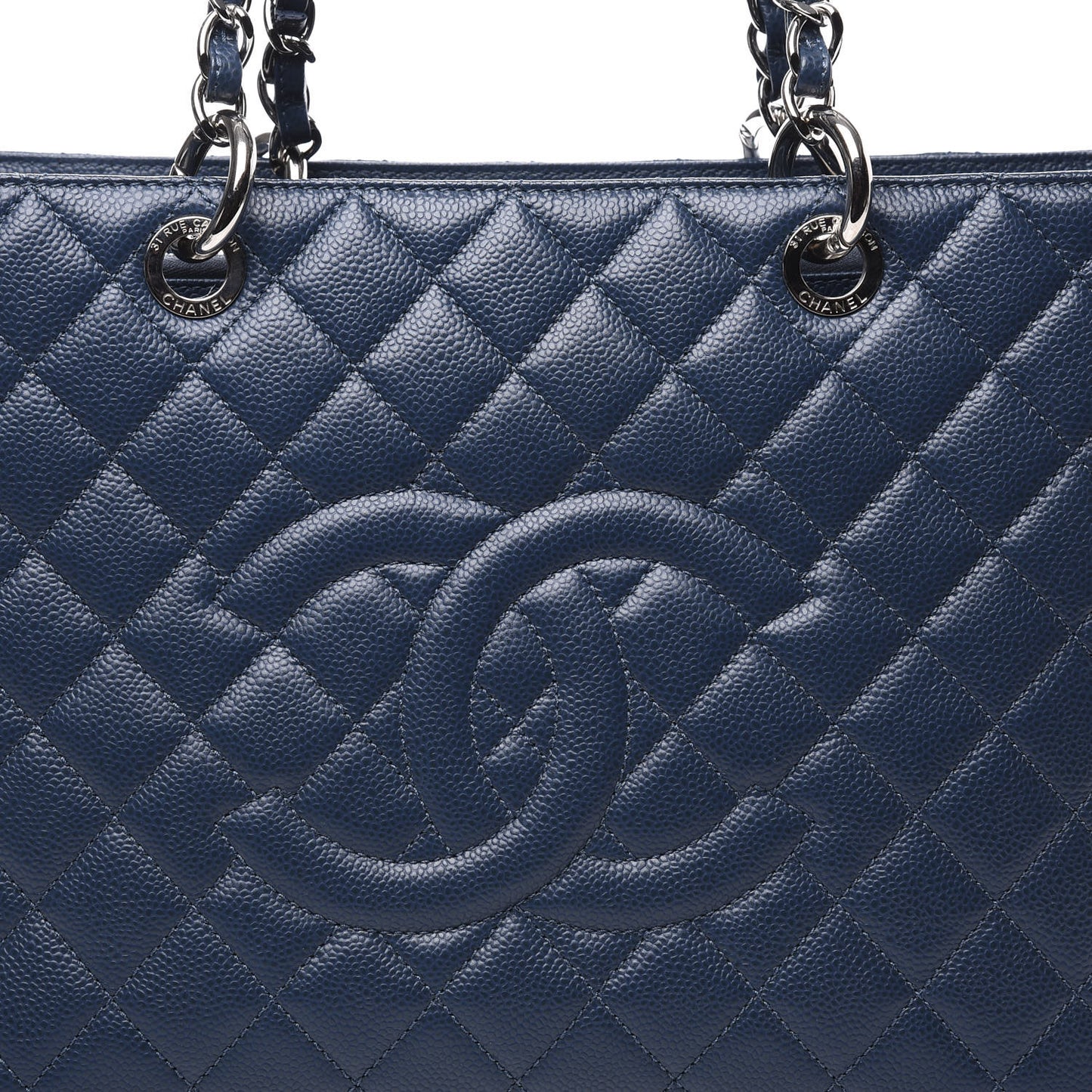 Caviar Quilted Grand Shopping Tote GST Navy Blue