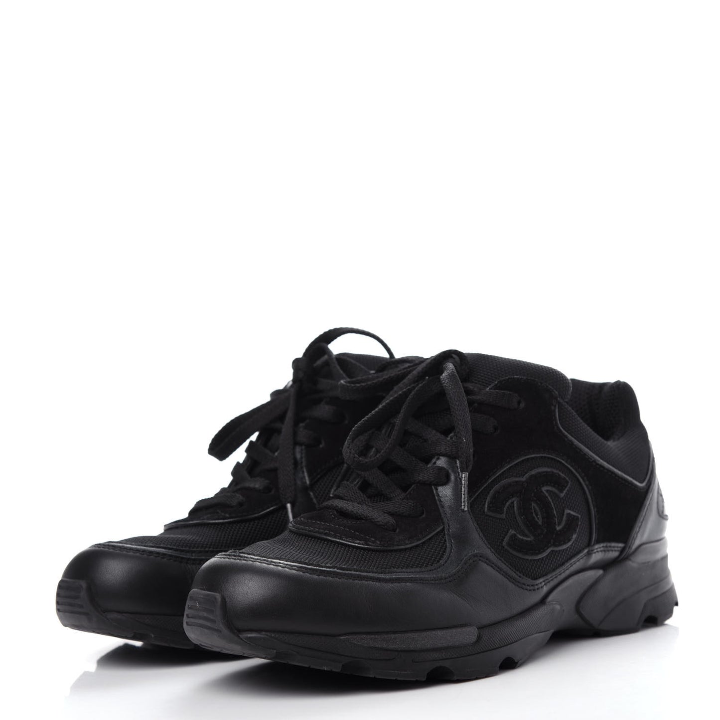 Suede Velvet Lambskin CC Sneakers 37 Black