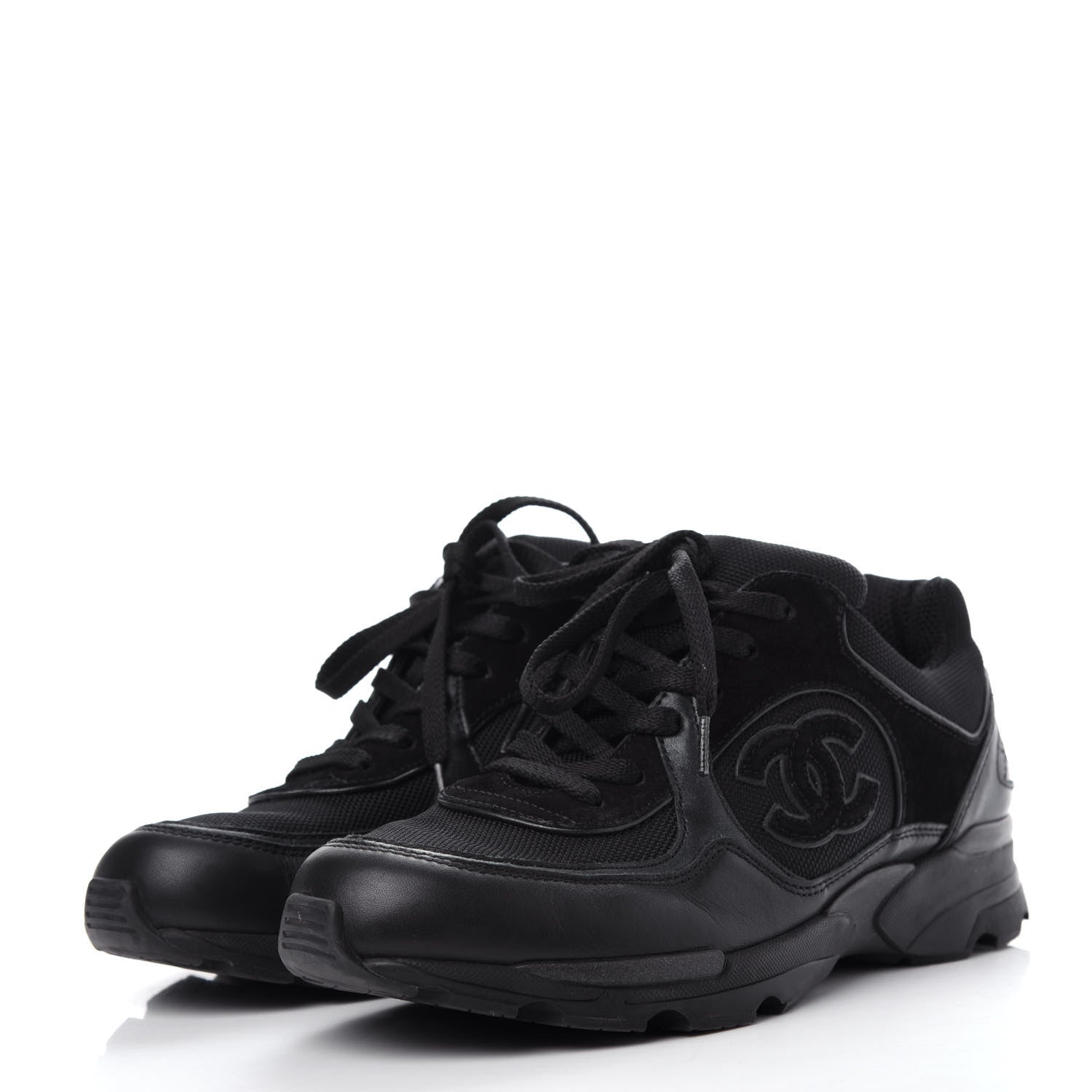 Chanel Suede Velvet Lambskin CC Sneakers 37 Black 3 of 10