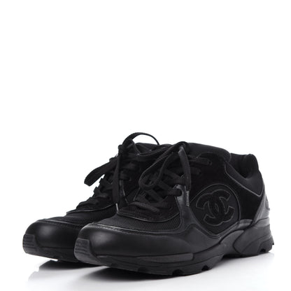 Chanel Suede Velvet Lambskin CC Sneakers 37 Black 3 of 10