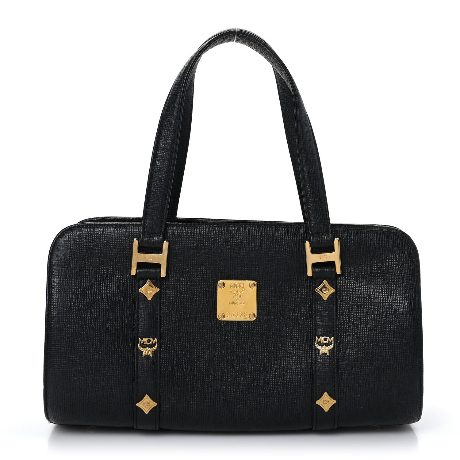 MCM Calfskin Studded Barrel Bag Black 1 of 8