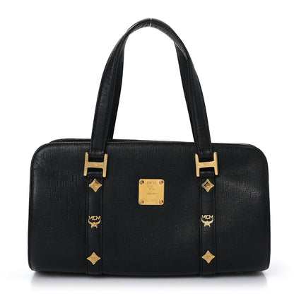 MCM Calfskin Studded Barrel Bag Black 1 of 8