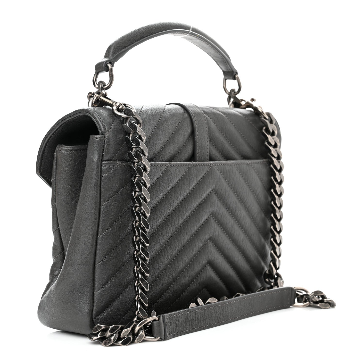 Saint Laurent Sheepskin Matelasse Chevron Monogram Medium College Bag Storm 3 of 12