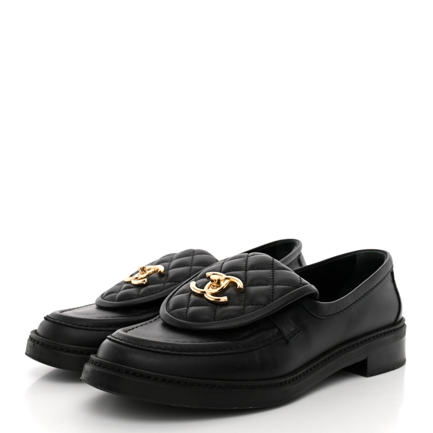 Chanel Lambskin Quilted CC Turnlock Loafers 37.5 Black 37.5 Black 4 of 12